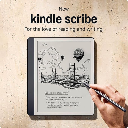 "New 2025" Amazon Kindle Scribe (16GB) - Redesigned display with uniform borders. Now write directly on books and documents. With built-in notebook summarization. Includes Premium Pen - Tungsten